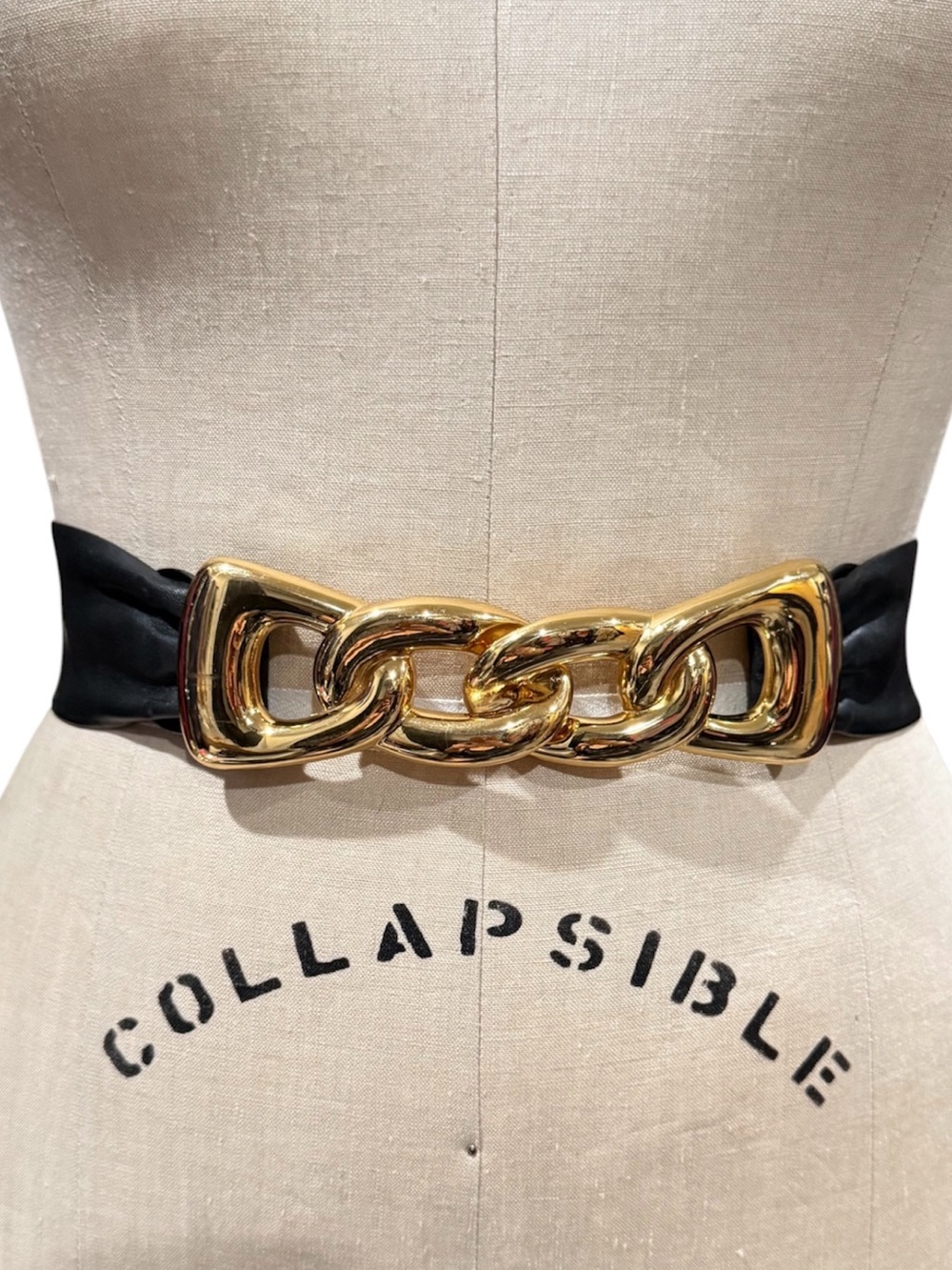Jennifer Moore Genuine Leather Gold Chain Link Waist Belt Black Size S Vintage